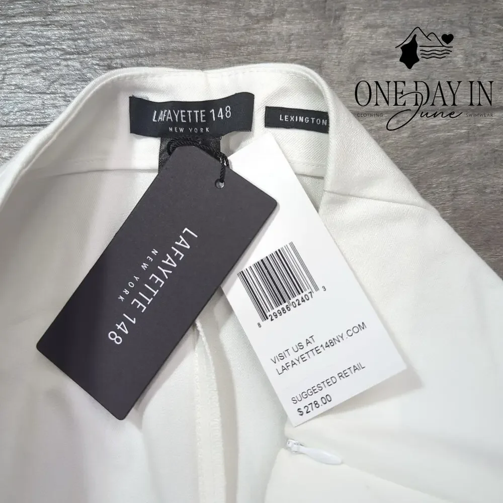 Lafayette 148 Lexington Ankle Pants White Cotton Stretch NWT $278 Size 2